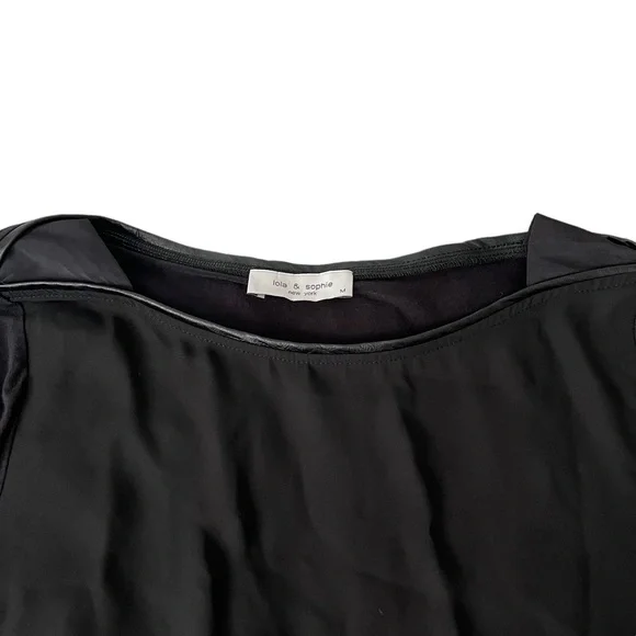 Lola & Sophie Faux Leather Piping Boat Neck Top - Picture 11 of 12